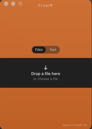 Crypt8 window in Files mode: drop a file to encrypt it
